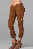 Street Patchwork liso Flaco Cintura media Lápiz Pantalones de color sólido