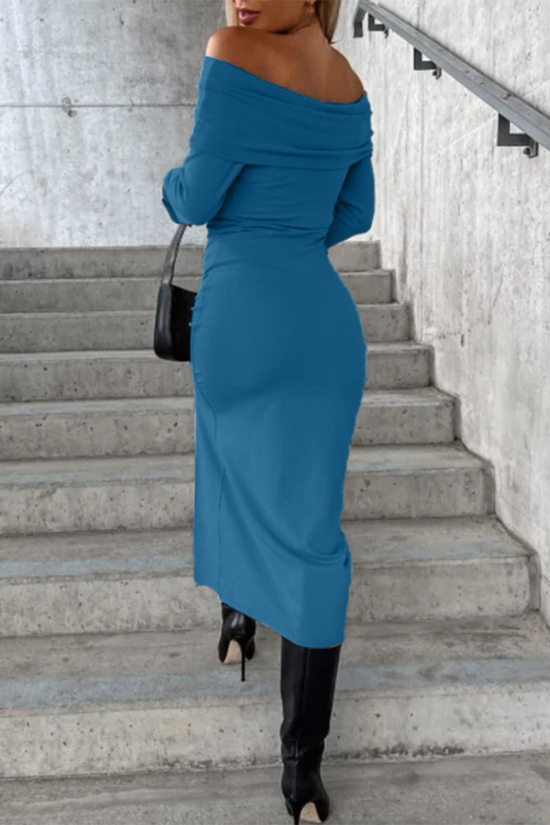 Sexy Simplicity Solid Slit Off the Shoulder A Line Dresses(5 Colors)