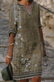 Casual Bohemian Print O Neck Short Sleeve Dress Dresses(4 Colors)