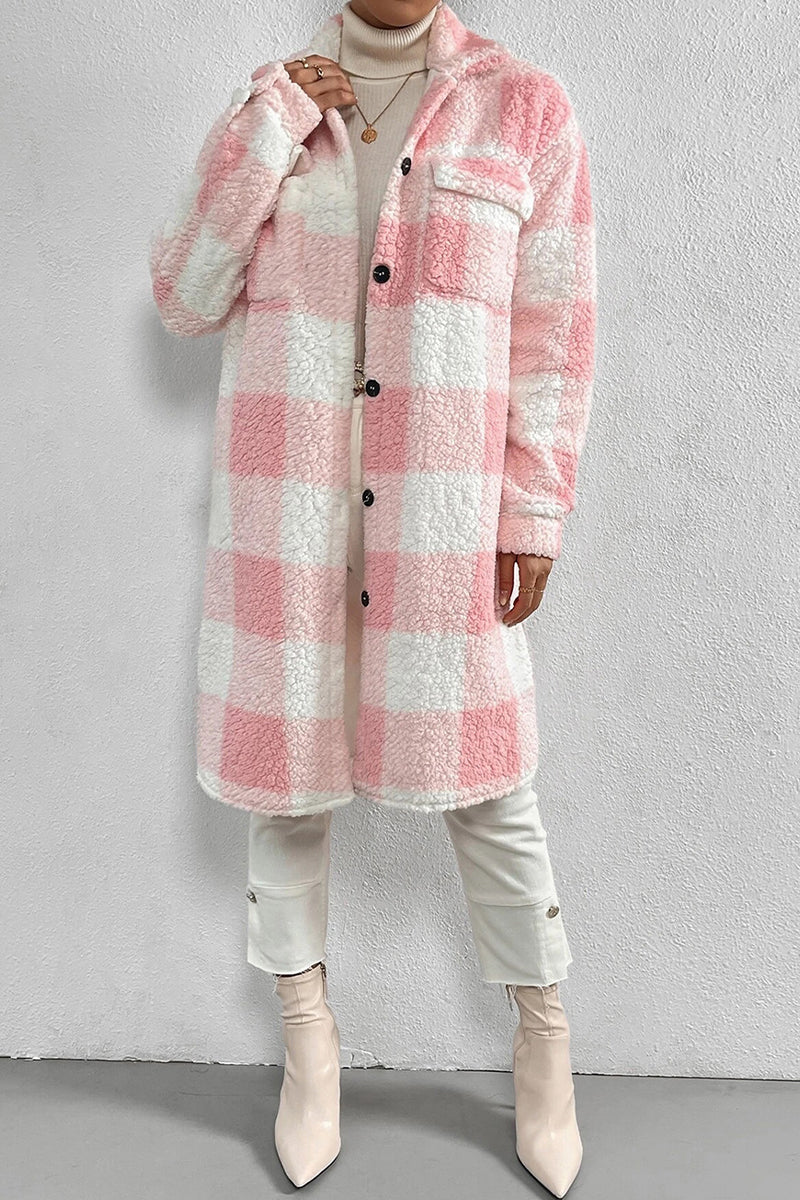 Prendas de abrigo informales con cuello vuelto en contraste y bolsillo a cuadros (4 colores)