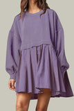 Vestidos plisados ​​casuales con cuello en O en contraste de retazos lisos (6 colores)