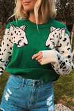 Casual Animal Patchwork O Neck Tops