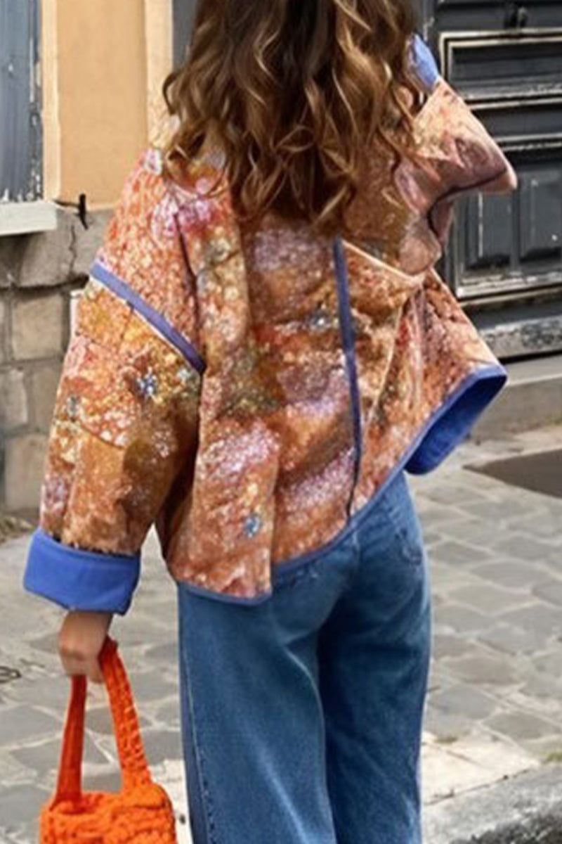 Prendas de abrigo con cuello mandarín y patchwork floral de estilo británico callejero