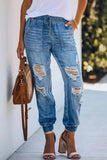 Jeans holgados con cintura ajustable y rasgados